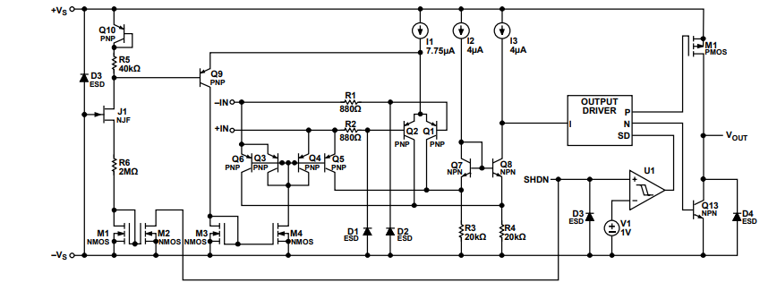原理图 - Analog Devices Inc. ADA4098-1/-2 Over-The-Top™精密运算放大器